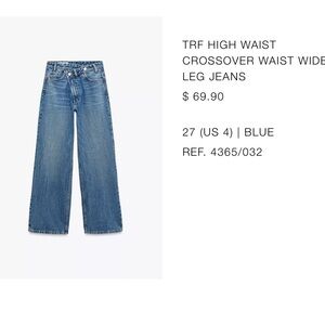 Zara TRF High Waist Crossover Wide Leg Jeans - Blue